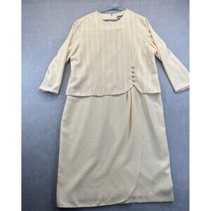 Karlie Collection Vintage Overlay Dress 18 Button Modest Midi Button 80s Yellow